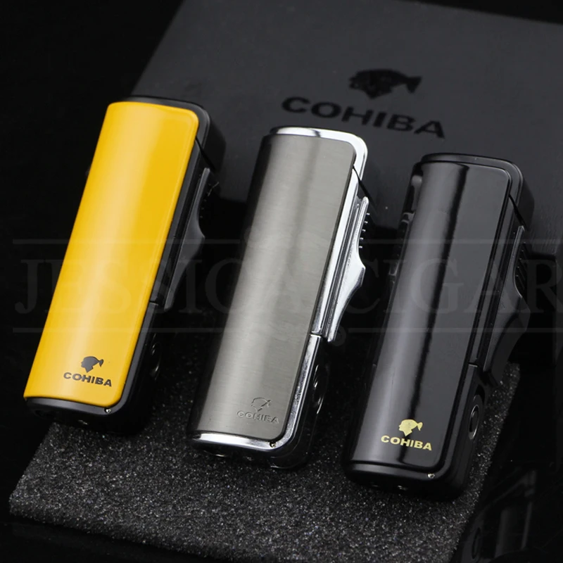 COHIBA гаджет с зажигалкой металлические зажигалки для сигарет 3 струи пламени
