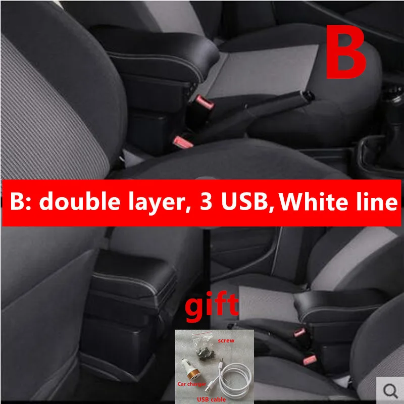 B black White line Подлокотник для Ford Ecosport 2013- интерьер из искусственной кожи центральная консоль коробка для хранения аксессуары для автомобиля - Название цвета: B black White line