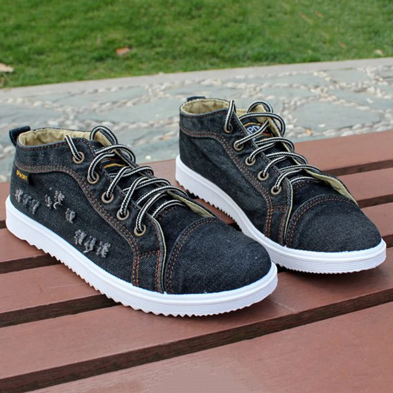 British Style Casual Shoes Men Fashion Vintage Denim Canvas Low-top Flats Ankle Boots Lace-Up School Footwear | Обувь
