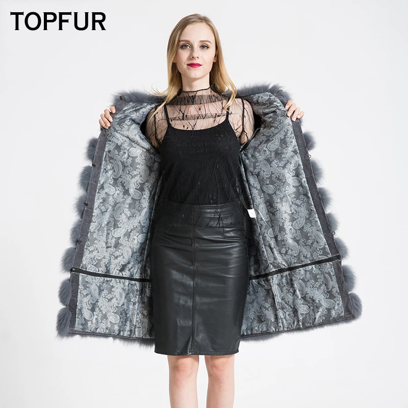 

TOPFUR Fashion Luxury Detachable Fox Fur Coat Women Real Fur Jacket Long Thick Women Natrual Fur Coat Solid Fox Basic Outerwear