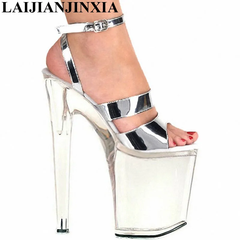 

LAIJIANJINXIA 2017 New Silver Women's Platform Sandals Pole Dancing Shoes 8 Inch High Heels Shoes Nightclub Dance Shoes E-075