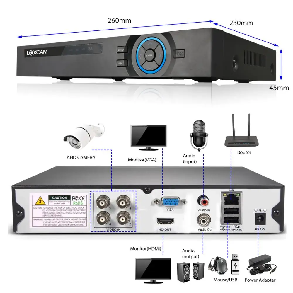 H.265 4CH AHD 2MP DVR комплект системы видеонаблюдения 4x1080 P IP66 in/наружная камера