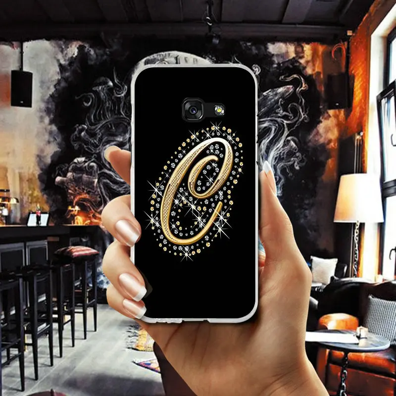 Soft Silicone TPU Phone Cases For Samsung Galaxy A3 A5 A7 J1 J2 J3 J4 J5 J6 J7 2016 2017 2018 Cover Gold Alphabet Diamond |