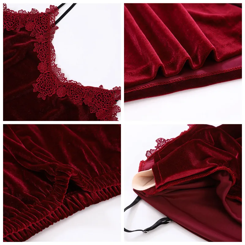 домашняя одежда для женщин Золотые бархатные пижамы 4 предмета весенний костюм