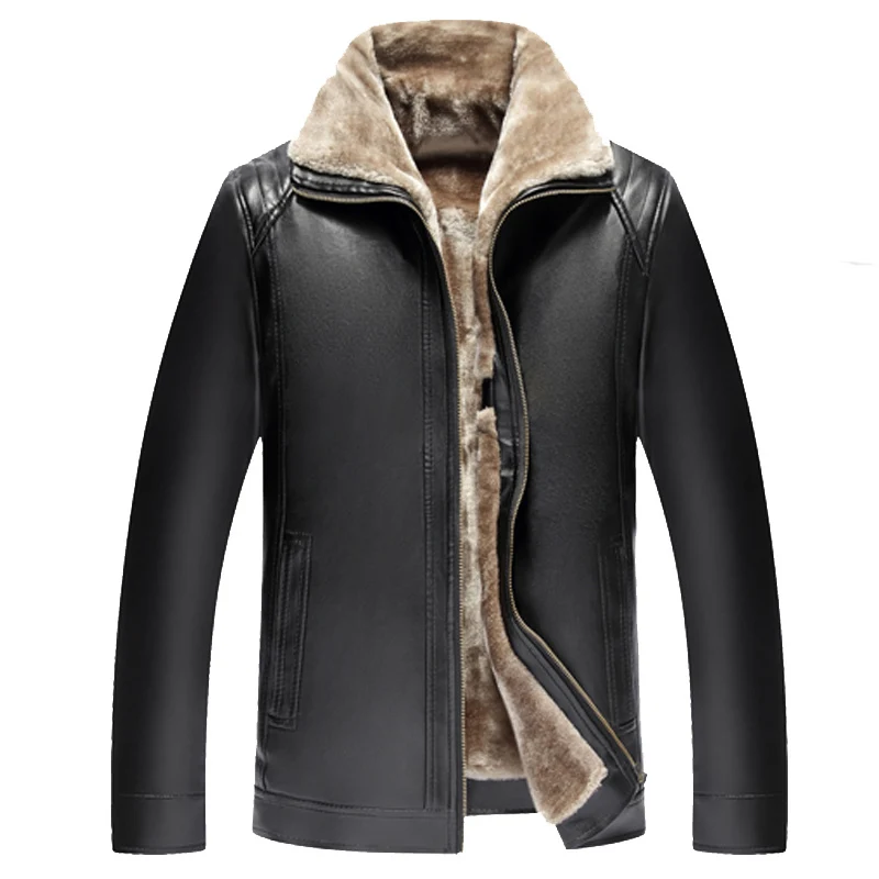 VSD Winter Business Casual Leather Jacket Men Thick Liner PU Suede faux fur collar Male leather jackets coats Outerwear B01 - Цвет: Black