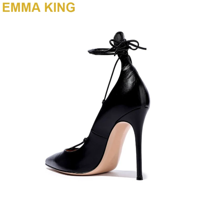 Jual Sepatu Hak Tinggi Wanita Ujung Runcing Pump Stiletto Bertali Pergelangan Kaki Hitam Seksi Sepatu Pesta Hak Tipis Wanita 10CM 12CM Sepatu Wanita 35-43