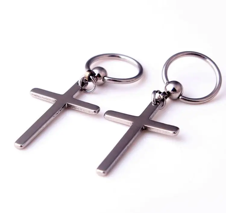 SaYao 2 Piece Stainless Steel Hoop Earring Crosses Ear Earrings Huggie Earring Cross Jewelry Helix Tragus Boy Men Gift