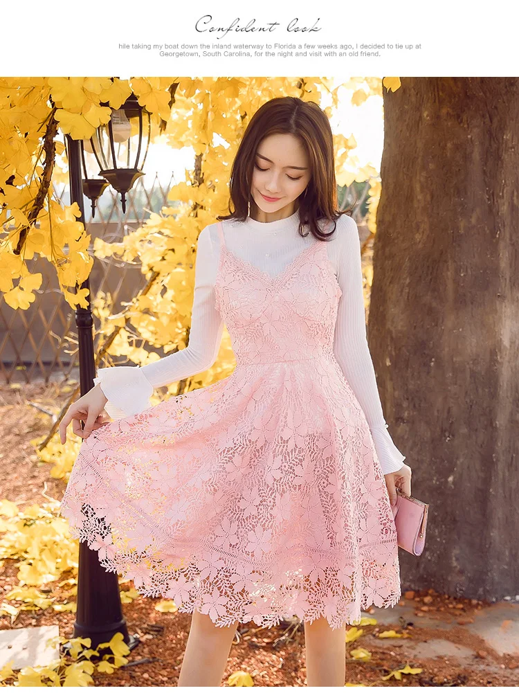 Платье на бретельках без рукавов кружевное осеннее Повседневное платье летнее