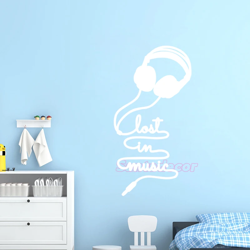 Stickers Design Lost-in-Music-Cuffie Vinyl Wall Decals Removable Mural Art Bedroom Decor Living Room Home Poster | Дом и сад