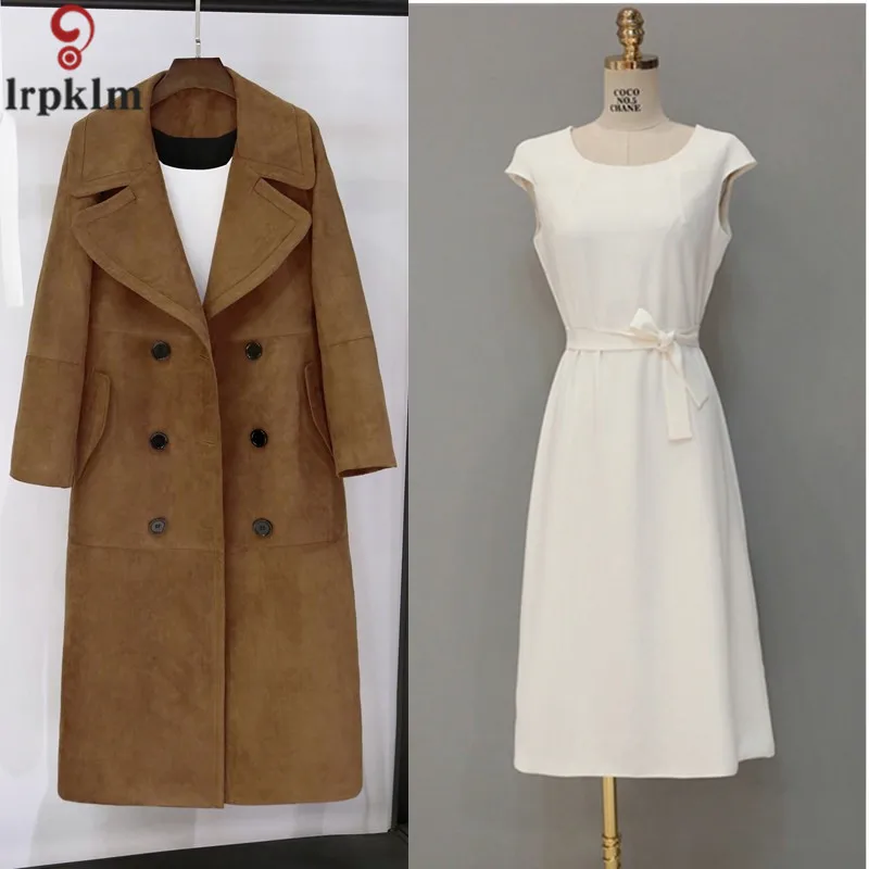 Новинка модное элегантное осеннее длинное пальто замшевое Тренч 2017 женское