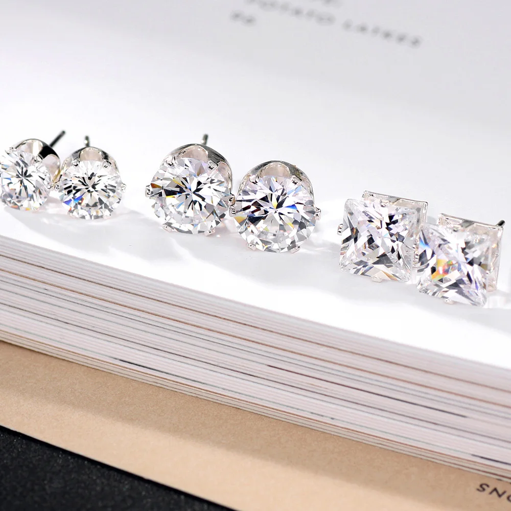 Серьги-гвоздики Neoglory стразы маленькие белые для женщин подростковые девушки