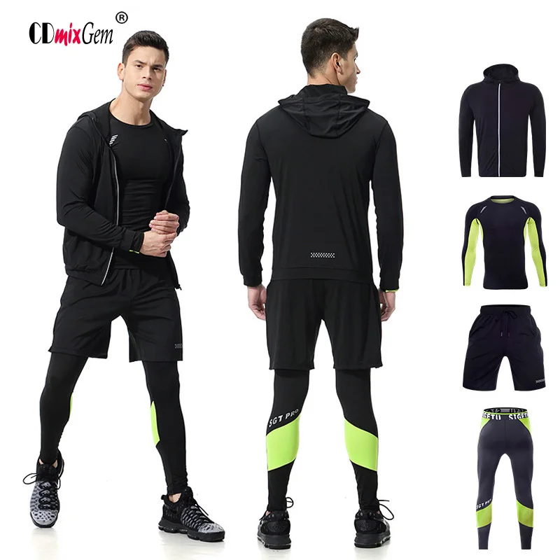 Мужской спортивный набор для бега 4 шт./компл. Спортивная футболка + шорты куртка