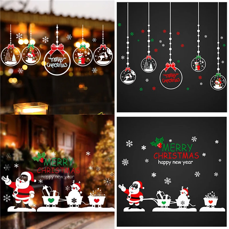 Счастливого Рождества снег олень Санта Клаус Снеговик венок дерево магазин окно