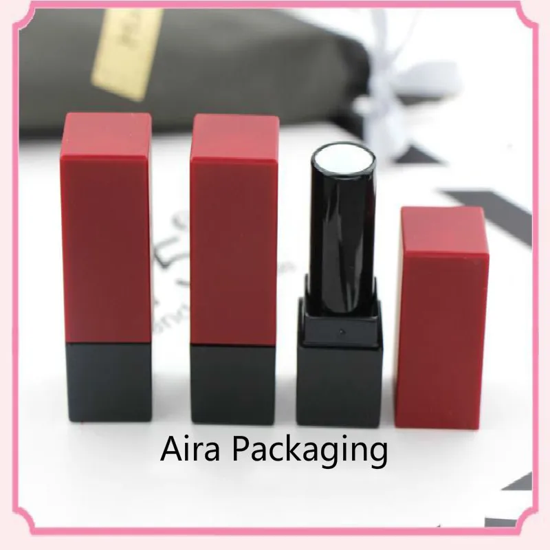 

Square Plastic Lipstick Tube12.1mm Classic Empty Lip Rouge Container Black and Red Cosmetic Lip Balm Bottle 20pcs/lot