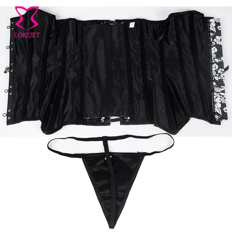 Черный сатиновый и цветочный джинсовый Готический корсет одежда в стиле