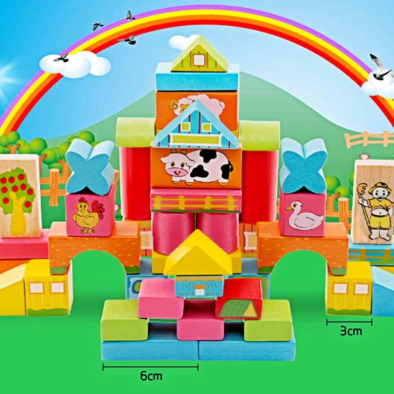 Деревянные блоки Веселая ферма набор натуральные деревянные игрушки милые