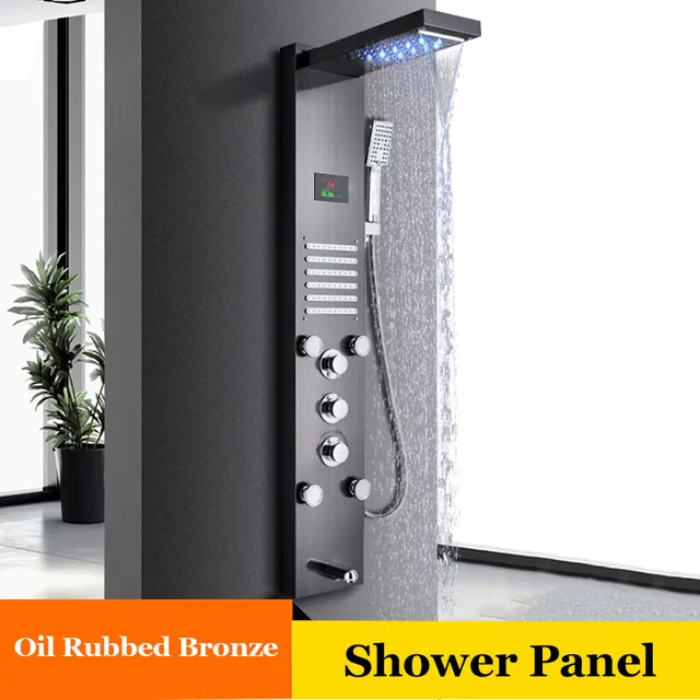 oil rubbed bronze ULGKSD смеситель для ванной комнаты из нержавеющей стали с дождевым водопадом, душевая панельная башня, массажная система с струями, смеситель - Цвет: oil rubbed bronze