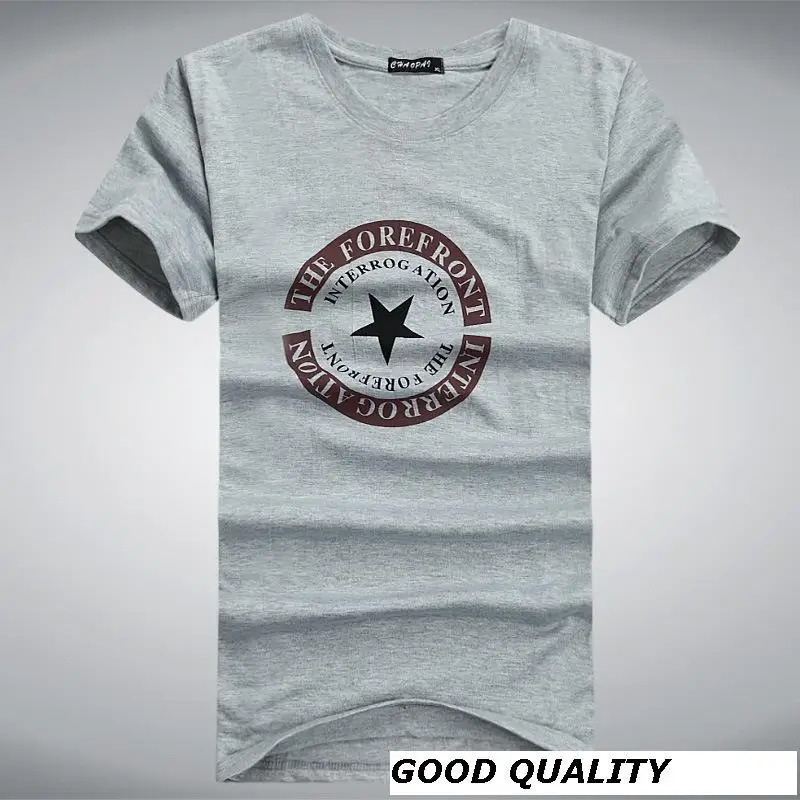 Летние хлопковые мужские футболки с буквенным принтом круглым вырезом короткая