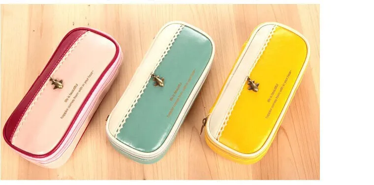 Красивый школьный пенчехол большой емкости из искусственной кожи пенал для