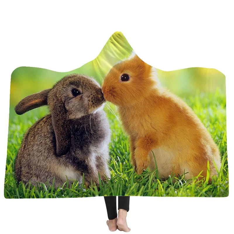 Одеяло с капюшоном для взрослых изображением собаки кошки животных детский плащ