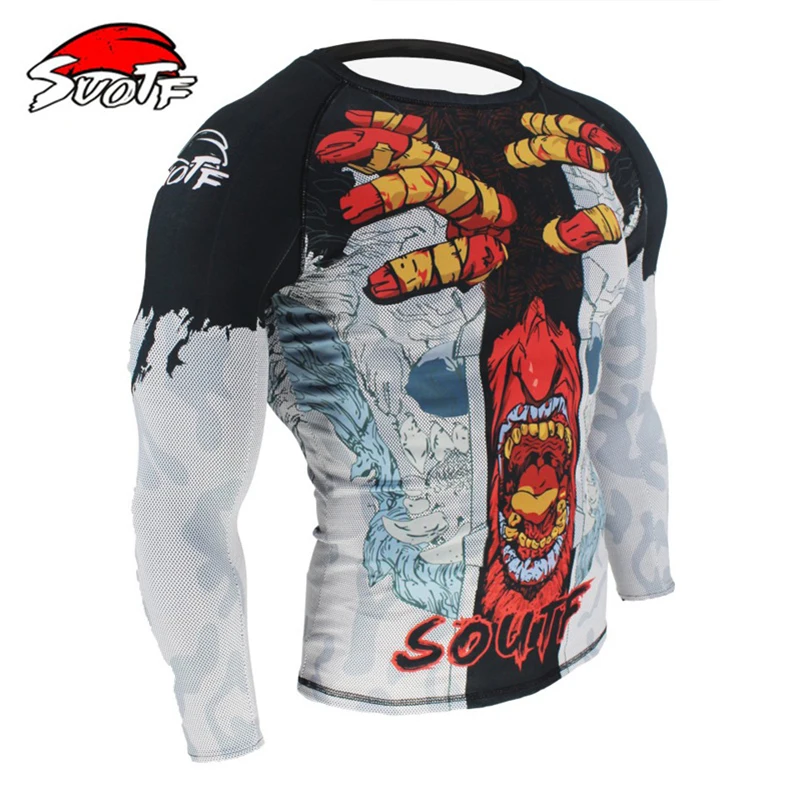 Evil Jersey Набор для бокса, компрессионная футболка и штаны, 3D Рисунок волка, Рашгард, кикбоксинг, плотные длинные футболки, брюки, Муай Тай, MMA Fightwear - Цвет: Evil Jersey