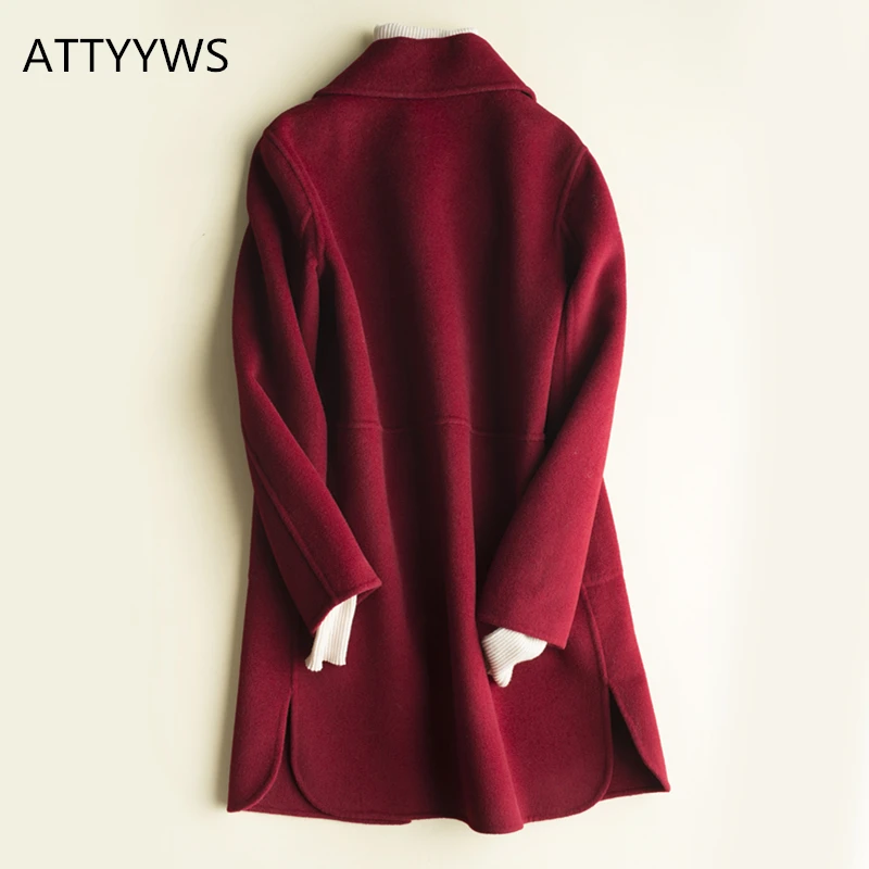 ATTYYWS горячая Распродажа, высококачественное шерстяное Двустороннее пальто, новое кашемировое пальто ручной работы, Женский вязаный кардиган с длинными рукавами, Свободное пальто