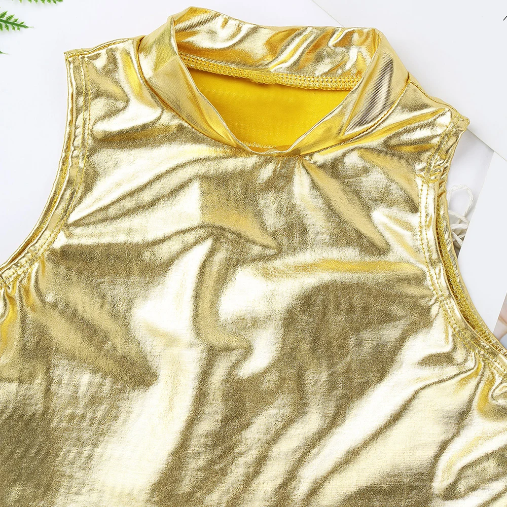 Балетные трико для девочек балерина металлик без рукавов водолазка укороченные