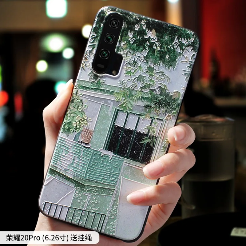 Чехол с тиснением Honor20 Green Street leaf cat для huawei HONOR 20 PRO, V20, 20i, Honor 10, V10, 10 lite, 8x чехол