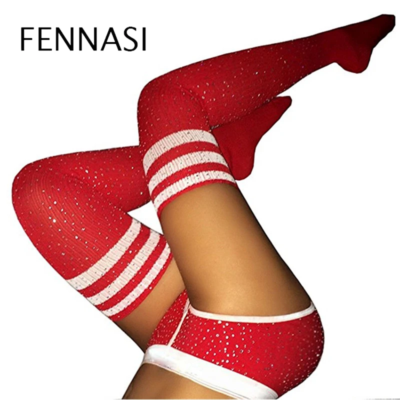 Женское нижнее белье FENNASI белые блестящие гольфы в полоску|Чулки| |
