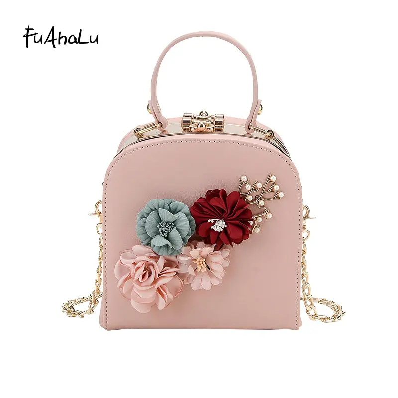 

FuAhaLu Sweet lady flowers flap package new simple handbag Korean fashion shoulder Messenger bag