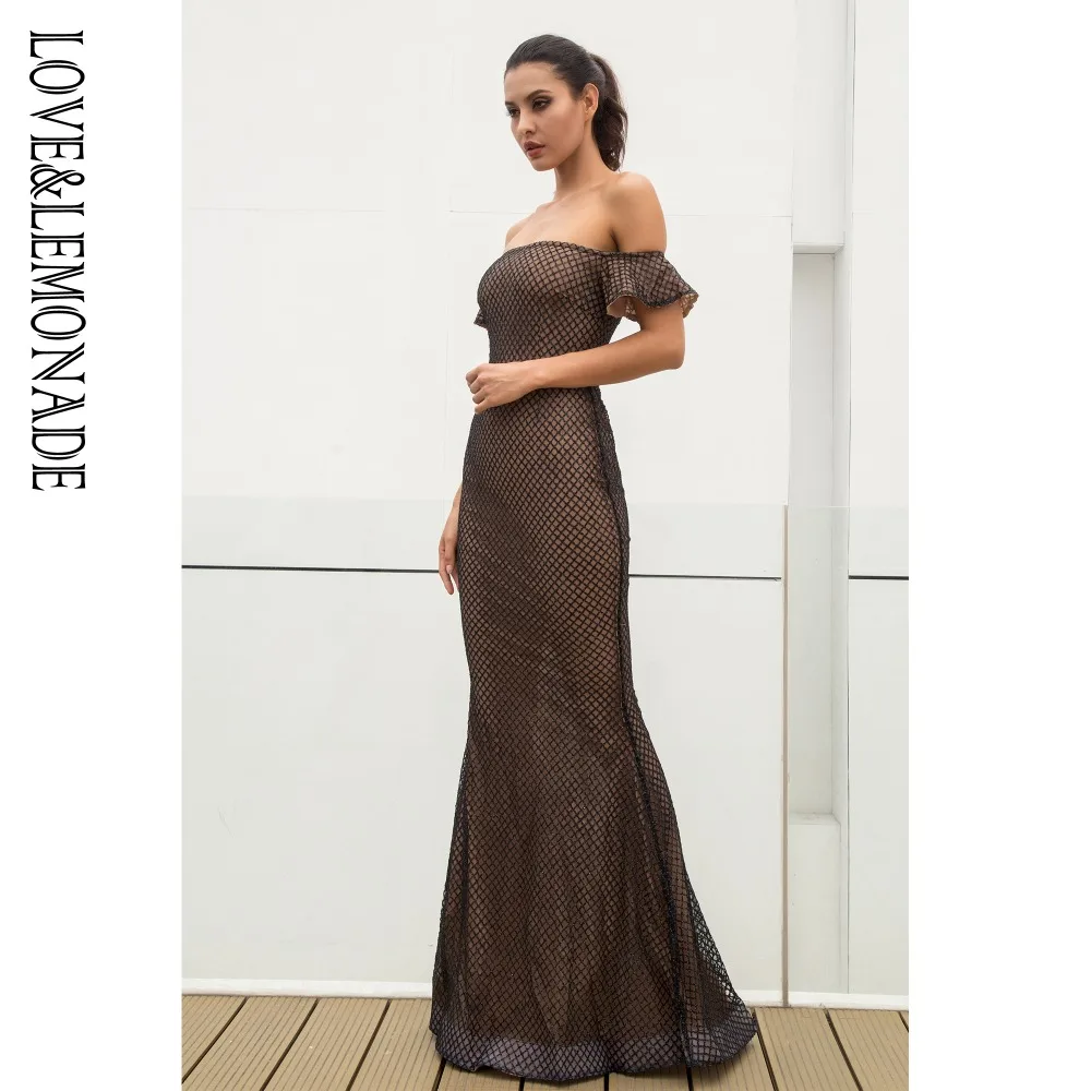 LOVE &amp LEMONADE Word Lead Black Plaid Bead Material Slim Long Dress LM0120 | Женская одежда
