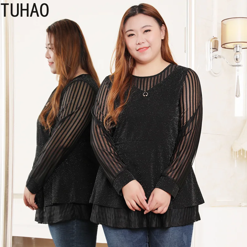 TUHAO весенние черные элегантные женские блузки, рубашки размера плюс 10XL 8XL 6XL женские офисные блузки, рубашки, топы MSFS