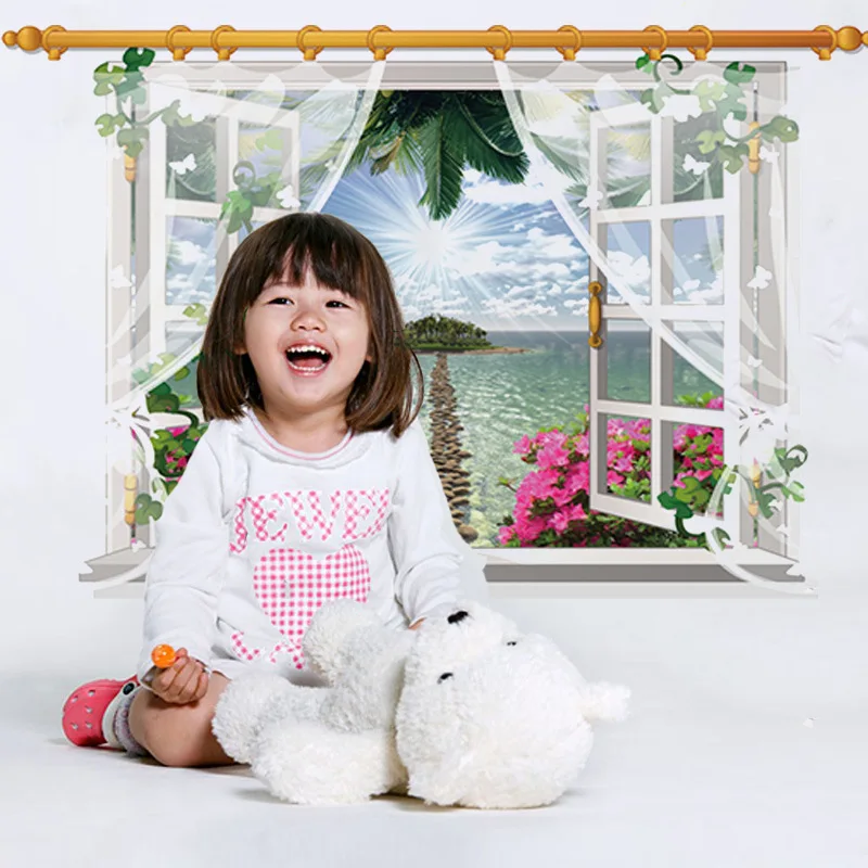 3d Ложные окна Живописный пейзаж наклейки на стену остров Декорации для дома