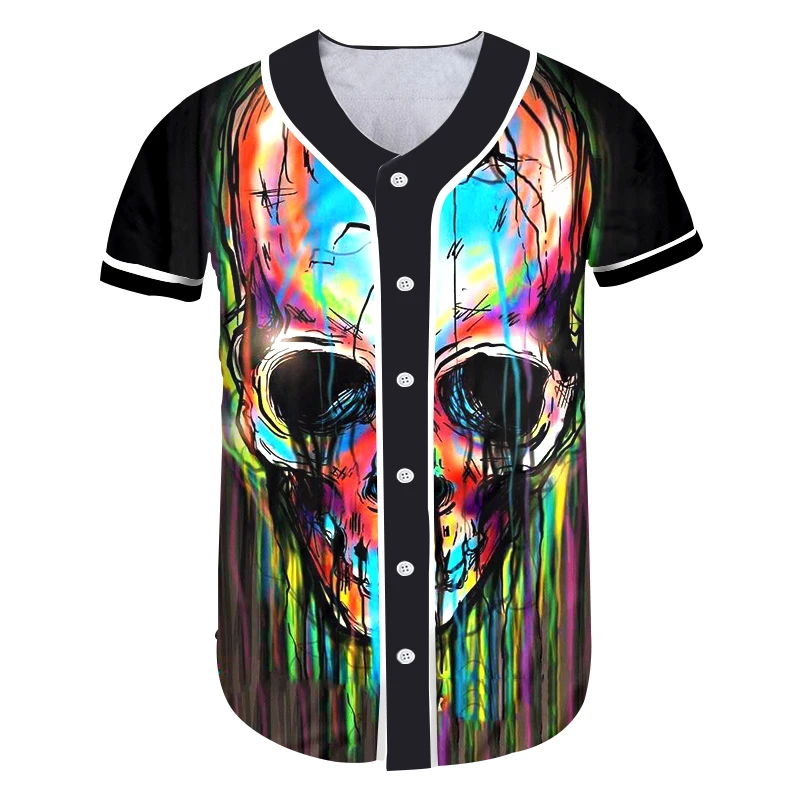 UJWI дропшиппинг футболка с пуговицами Мужская Печать красочный Череп 3d