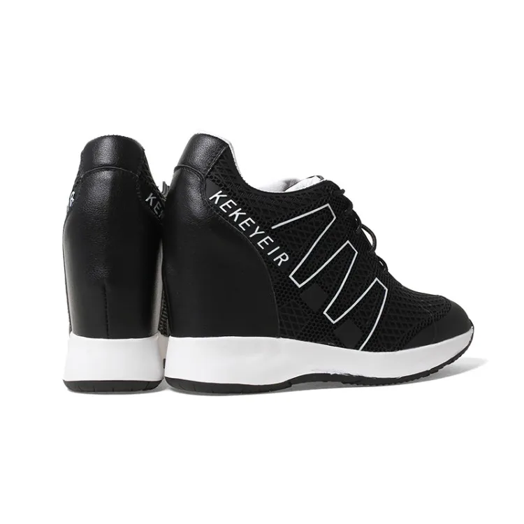 

MLJUESE 2018 women pumps cow leather increased Internal lace up high heels platform pumps boat shoes fashion sneakers