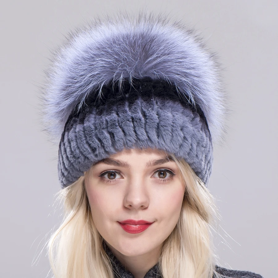 Fxfurs зимняя шапка для женщин кролика рекс мех животных кепки леди с натуральным