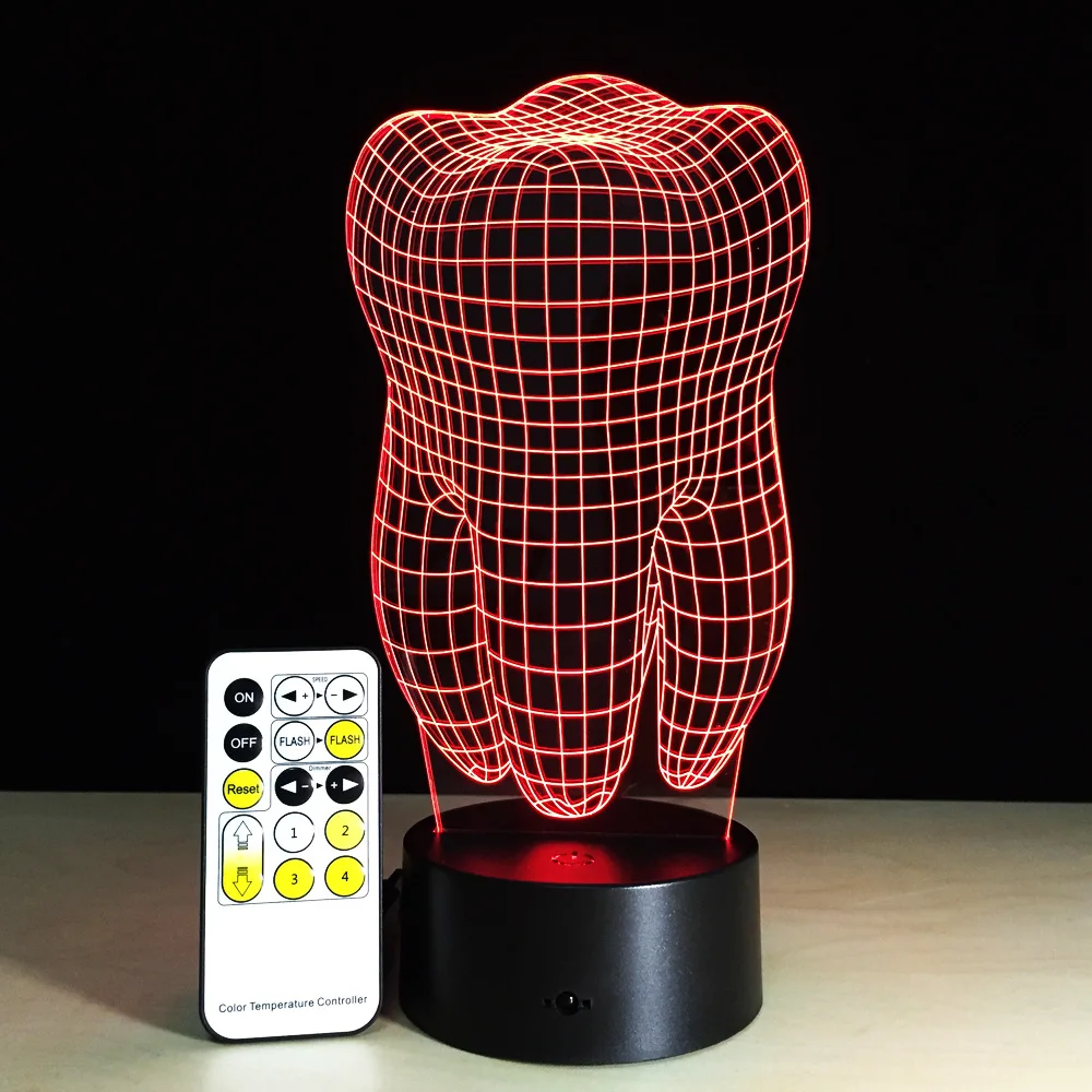 Зуб 3D ночник RGB съемный светильник настроения светодиодный светильник DC 5 в USB декоративная лампа с пультом дистанционного или сенсорного управления больничный Декор