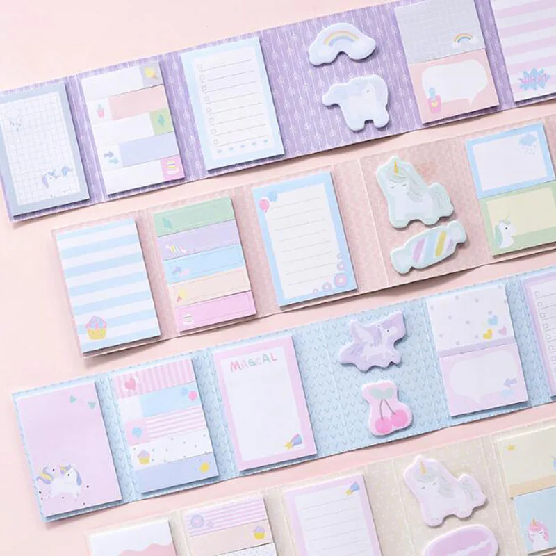Kawaii Наклейки Единорог блокнот для записей клейкие заметки Многофункциональные
