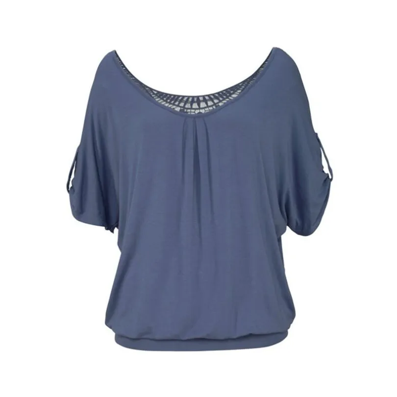 

VISNXGI Women Summer T Shirt Casual Loose Short Sleeve Folds TShirts Sexy O-Neck Hollow Out Floral Cotton Femme Ladies Tops 5XL