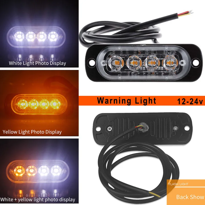 

Hot Ultra-Slim LED 12W Lights 12V-24V 4LEDs Car Emergency Truck Side Strobe Warning Light JLD