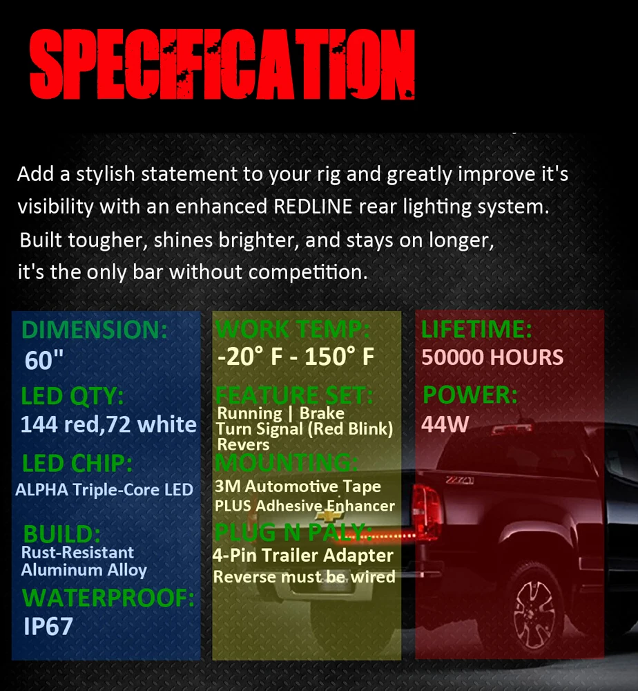 60 &quotLED задний тормозной сигнал обратный стояночный грузовик задние ворота свет