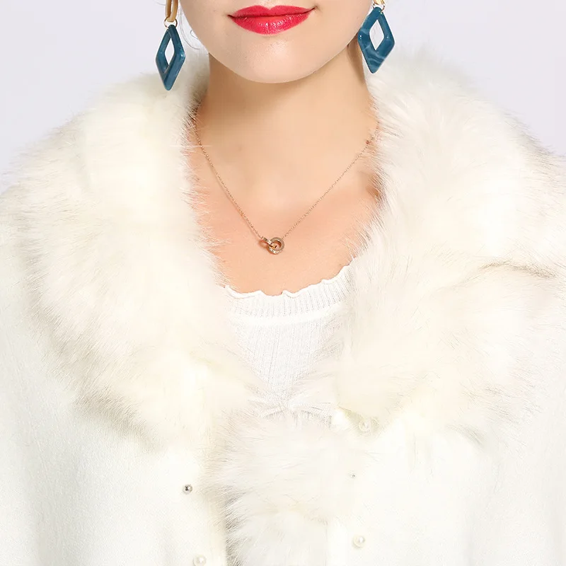 Зимний Кардиган с воротником из искусственного лисьего меха пончо теплого