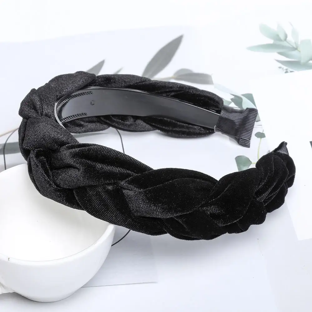 black Velvet A Корейская мода, однотонная бархатная косичка из ткани, повязка на голову с зубами для женщин, аксессуары для волос, повязка на голову для девочек, широкий обруч для волос - Цвет: black Velvet A