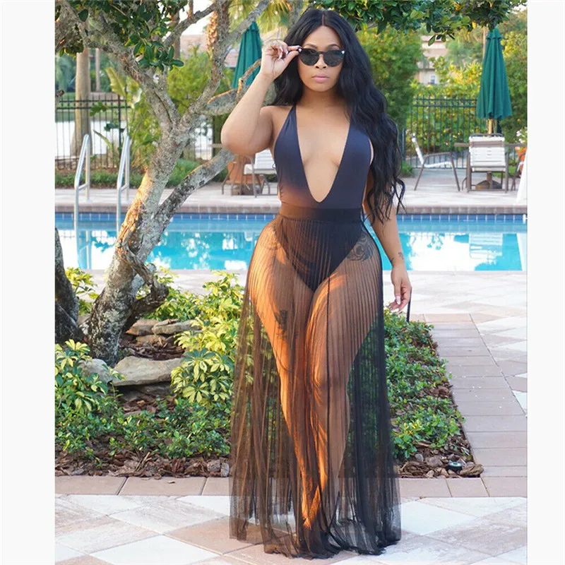 Женский купальник бикини накидка прозрачная Пляжная длинная юбка саронг парео