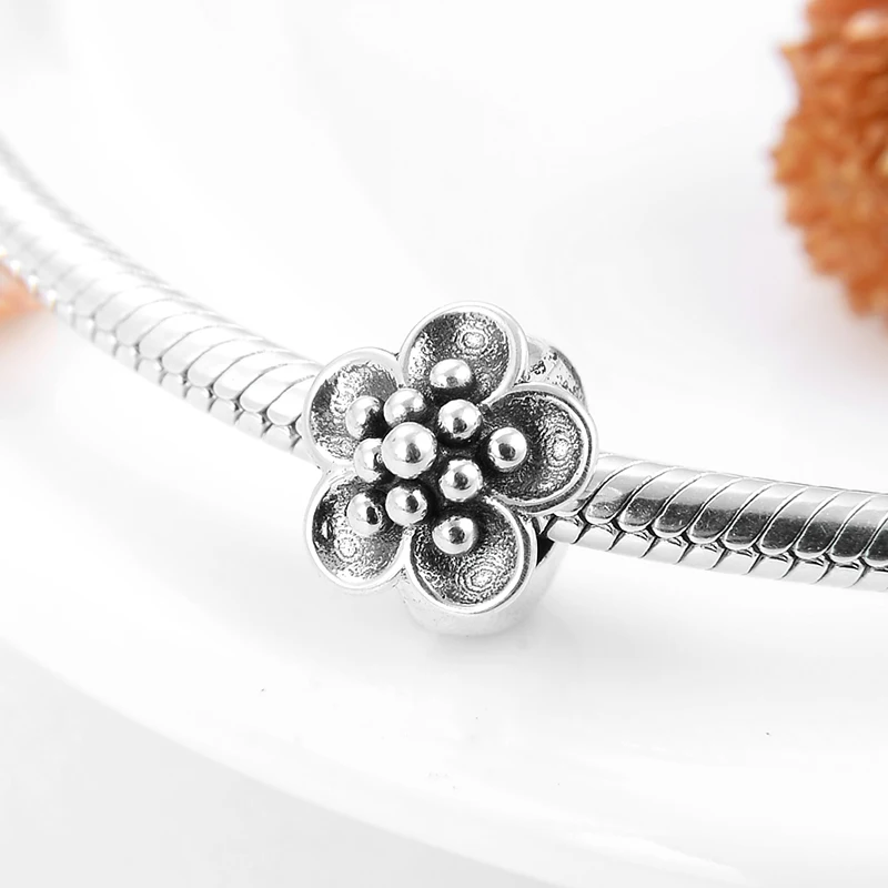 Модная Цветущая Серебряная Проставка бусины-пробки амулеты Pandora оригинальные браслеты из стерлингового серебра 925 пробы женские ювелирные изделия