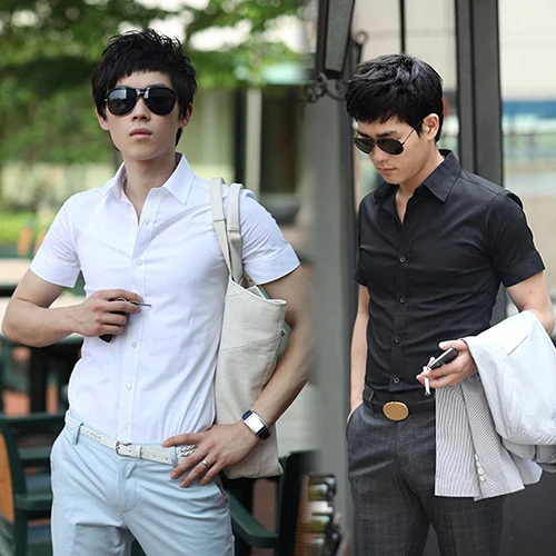 Новое поступление Мужская мода летом прохладно отложным воротником Подпушка Slim