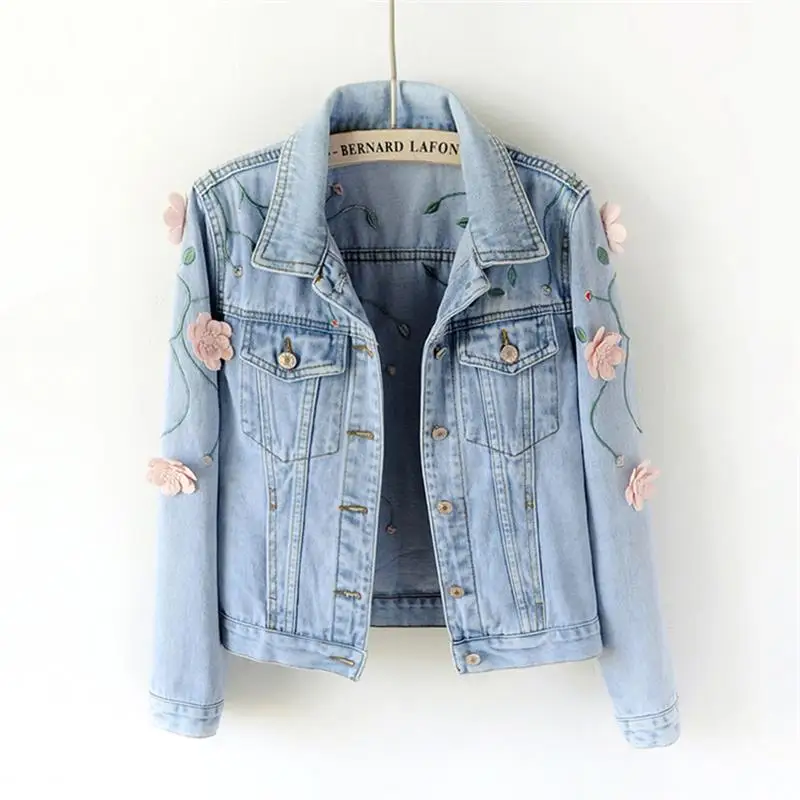 Женская джинсовая куртка с вышивкой повседневная 2018|women denim jacket|embroidery jacket womenembroidery