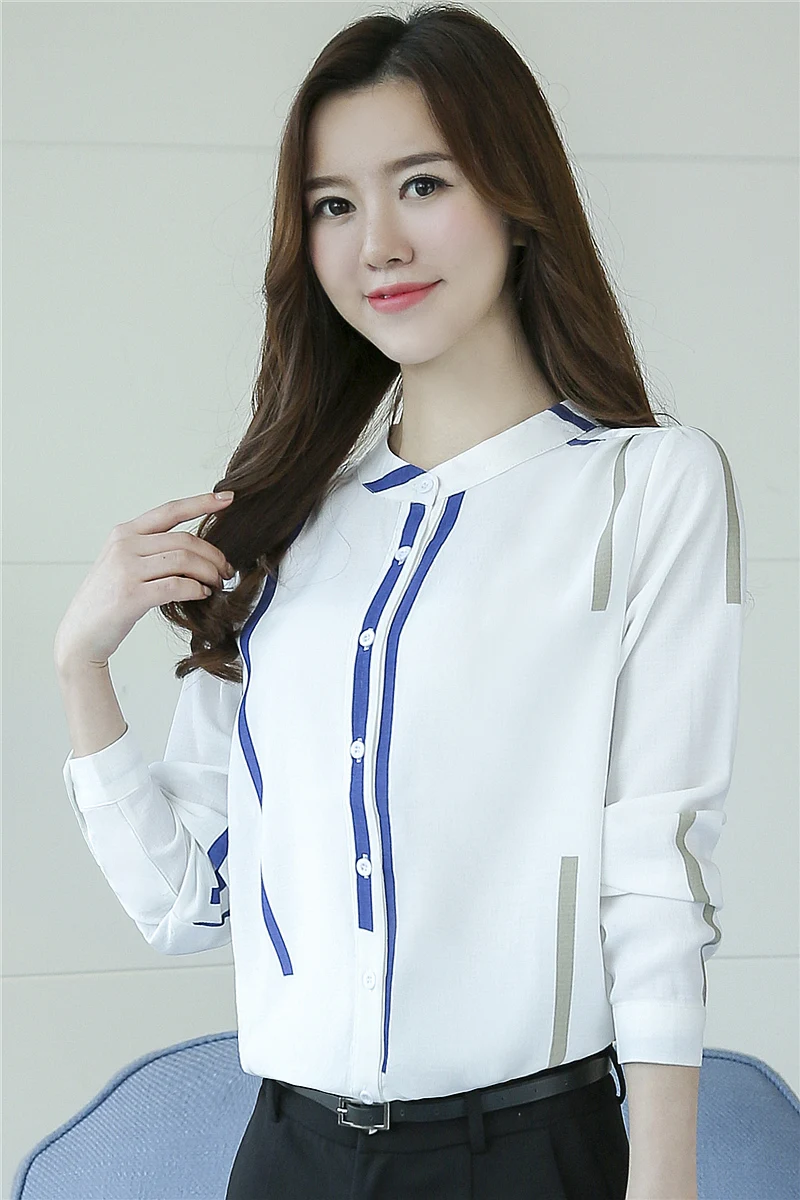 Сплошной цвет 2019 Новая Осенняя модная офисная Женская белая шифоновая блузка с