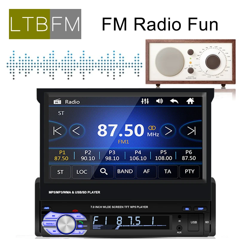 LTBFM 1din автомобильный проигрыватель с радио и GPS " HD выдвижной сенсорный экран автомобиля стерео Универсальный авторадио FM видео плеер MP5 Bluetooth USB