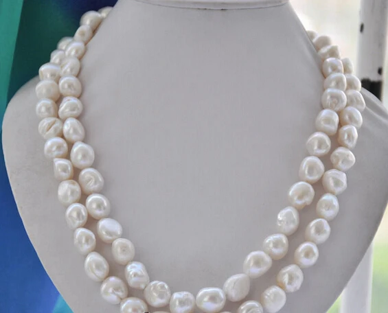 Wan 004596 2 нити 12 мм барокко белый пресноводный жемчуг ожерелье|freshwater pearl necklace|pearl
